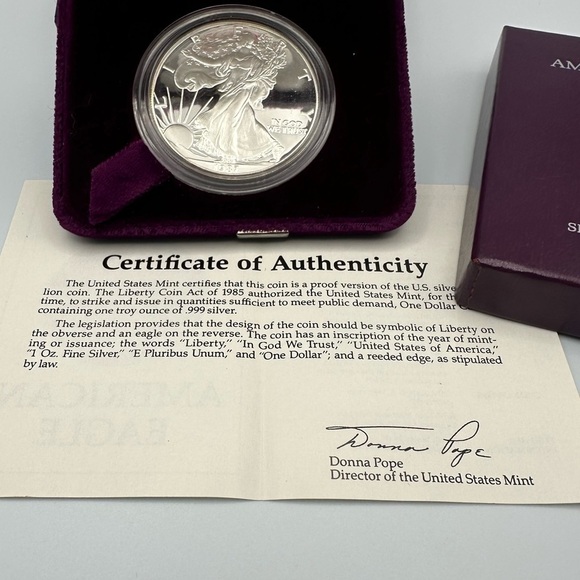 1987-S Proof American Silver Eagle w/ COA & Boxes - Picture 5 of 12